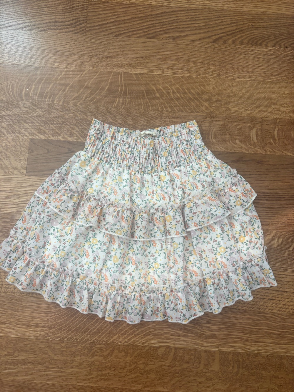 Altar'd State White Floral Tiered Ruffle Mini Skirt